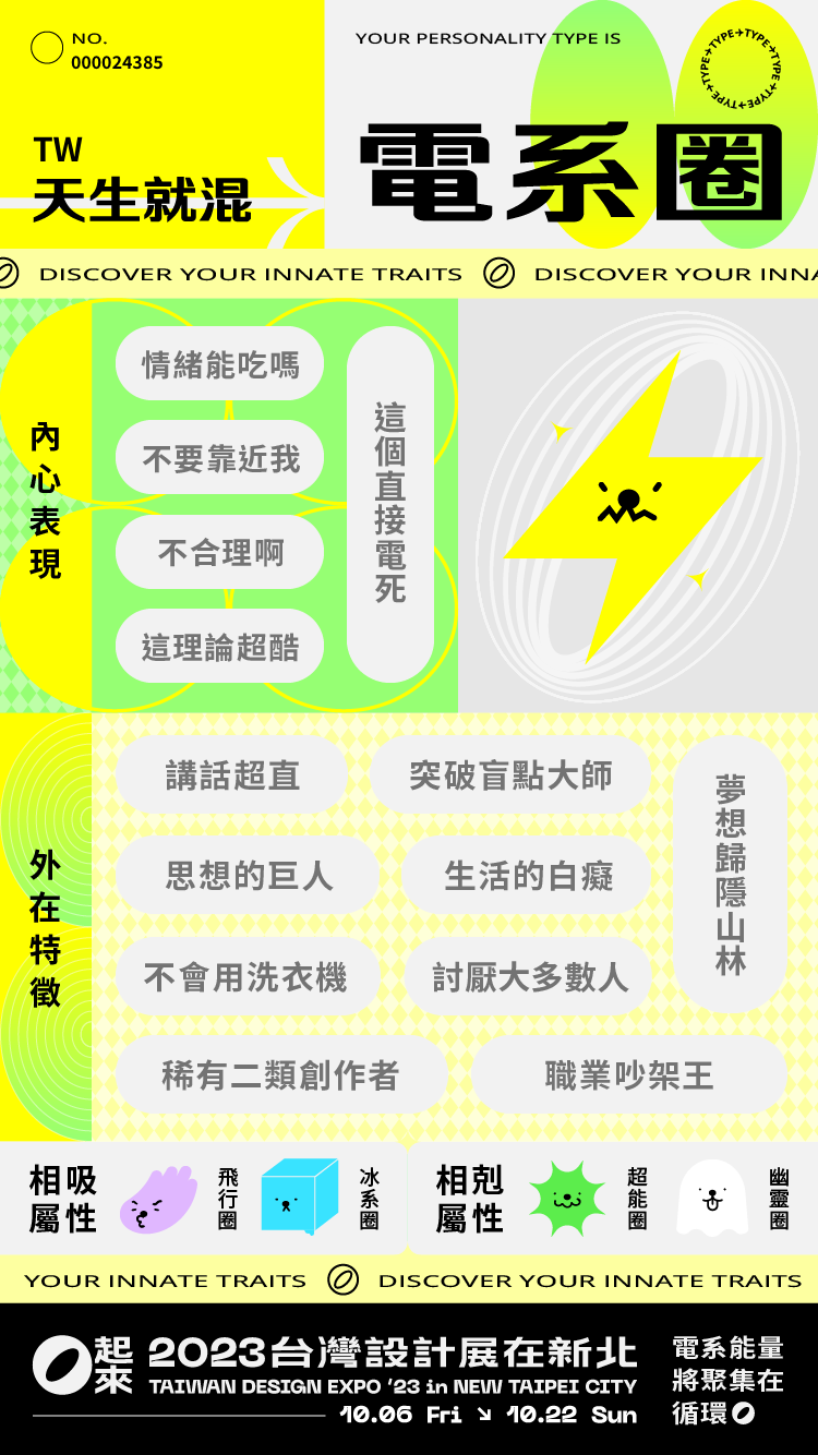 你是草系、電系還是貓系？2023「台灣設計展」心理測驗測出跟你同種屬性的「圈內人」